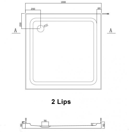 1000x1000mm Square Shower Tray Center/Side Waste